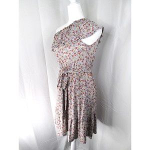 Heatherly Gray Small Floral Dress Asymmetrical Drop Right Shoulder L NWT (RK42)